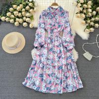 Vestido Largo De Mujer Estampado Floral Casual Con Mangas Largas Cuello Enrollado Vestido Bohemio Para Playa Y Fiesta - details 28