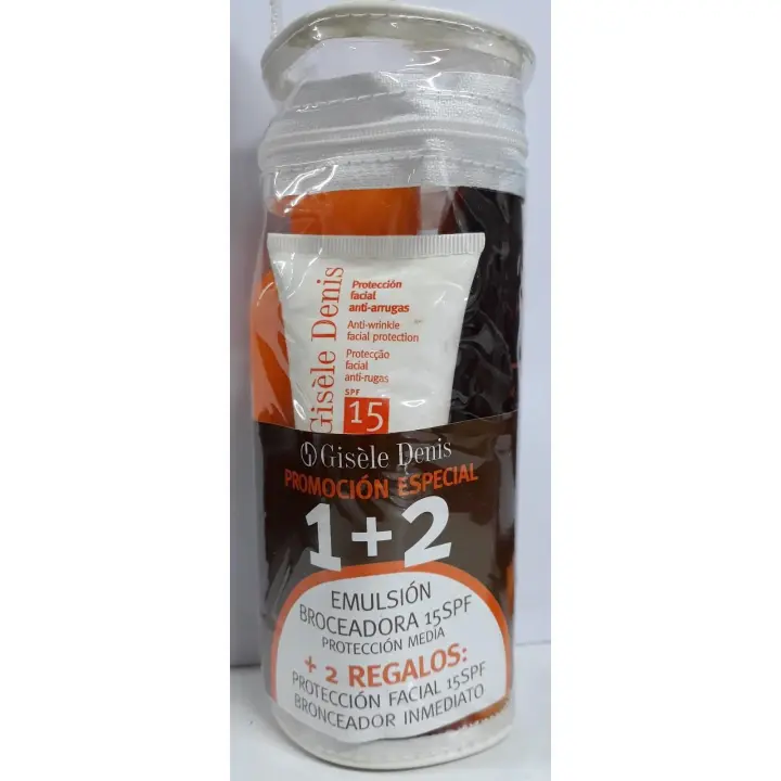 GISELE DENIS EMULSIÓN BRONCEADORA SPF 15 200 ml + PROTECCIÓN FACIAL SPF 15  40 ml + BRONCEADOR INMEDIATO 100 ml - 1