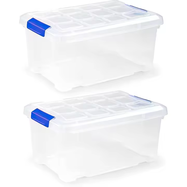 5L- Cajas de almacenaje de plástico transparente con tapa y cierres a presión, perfecta para organizar armarios, garajes, almacenamiento en el hogar o el trabajo -29*19*14cm - 1