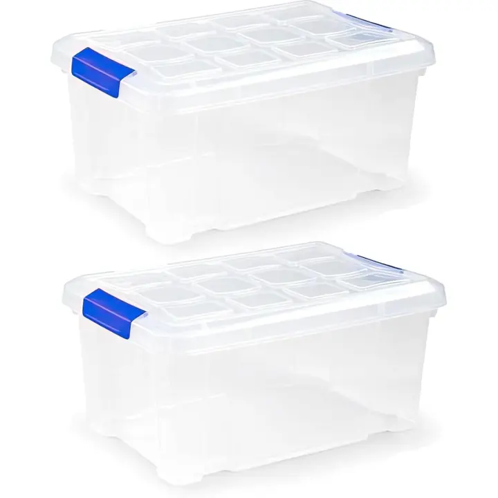 5L- Cajas de almacenaje de plástico transparente con tapa y cierres a presión, perfecta para organizar armarios, garajes, almacenamiento en el hogar o el trabajo -29*19*14cm - 1