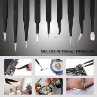 Juego De Pinzas Antiestáticas ESD 10Pc Acero Inoxidable De 1.5mm Para Reparación De Electrónica Soldering Artesanía Joyería - details 6