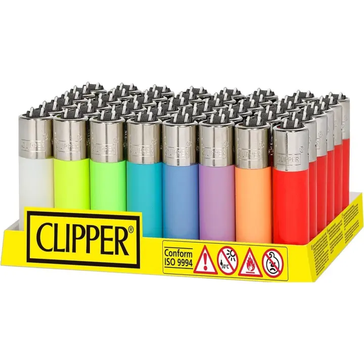 Pack de 48 Mecheros Clipper Recargables de Colores - Diseño Clásico Variado (Multicolor) - Encendedor de Calidad Durable para Uso Diario - Excelente Precio y Variedad Clipper 48 Mecheros Encendedor de Colores Pocket Flamagas Variados (Pocket Translúcido) - 1