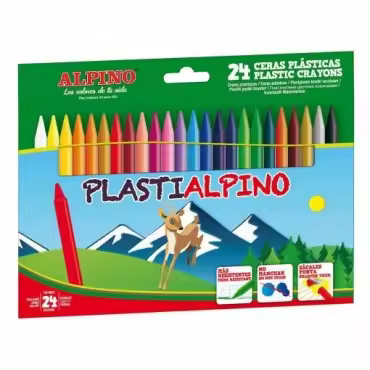 CERAS PLASTIALPINO – ESTUCHE DE 24 COLORES SURTIDOS – RESISTENTES Y LIMPIAS – MARCA ALPINO - 1
