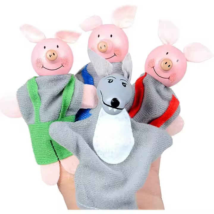 Marionetas de dedo de Los tres cerditos y el lobo, juguete de cuentos para niños pequeños - 1