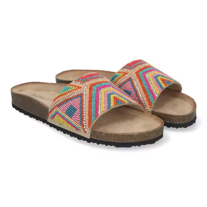 Sandalia Plana de Mujer cómoda con Adornos de pedrería multicolor - 1