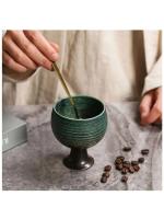 Taza De Café Retro De Cerámica Con Cuchara Creativa Goblet De Cerámica Gruesa Para El Hogar Accesorios De Mesa De Té Con Diseño De Flor Y Leche Tamaño 170ML - details 4