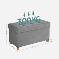 Baúl tapizado capitoné, taburete de almacenamiento textil con asiento acolchado, patas de madera maciza y tapa, gris oscuro - details 7