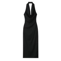 Vestido Midi De Hombro a La Cintura Para Mujer Estilo Europeo Y Americano Temperamento Draped Solapa Sexy Y Club Longitud De Rodilla - details 3