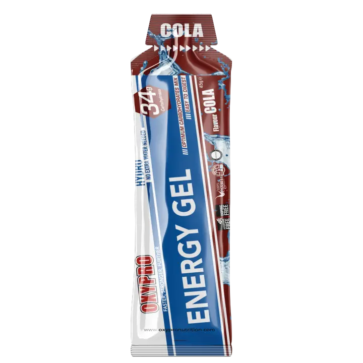 OXYPRO® Nutrition - ENERGY GEL sabor Cola sin cafeina - 34g CH - 100% HYDRO - No extra water needed - Suitable for Vegans - 1