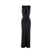 Vestido Largo Elegante Para Mujer Otoño 2025 Sin Mangas Cuello Redondo Color Sólido Ajustado Estilo Banquete Moda Nueva - details 15