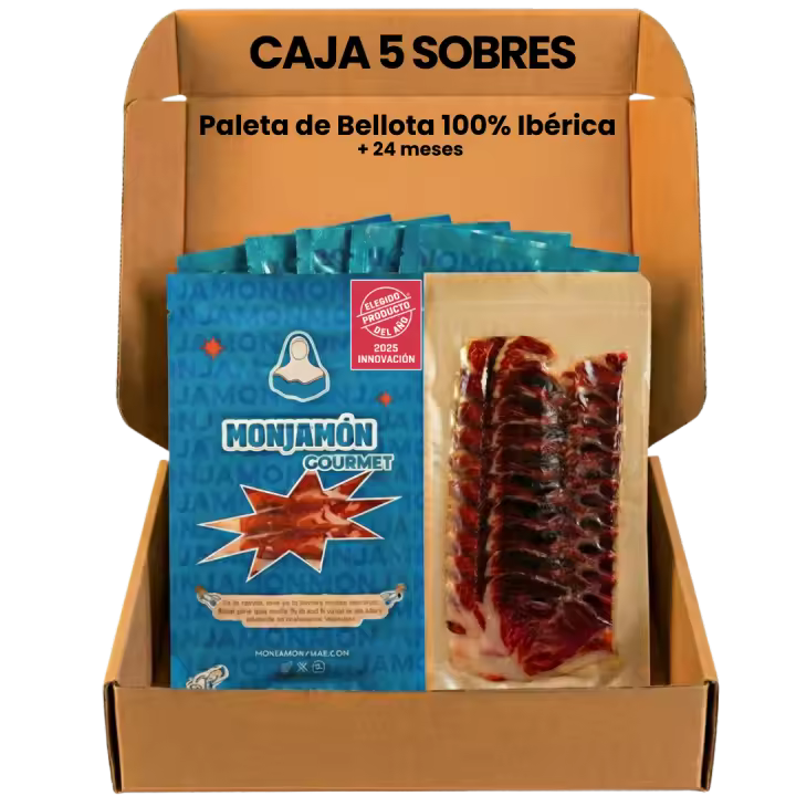 5 SOBRES PALETA DE BELLOTA 100% IBÉRICA PREMIUM +24 MESES  - Pata Negra - Loncheado 80gr/ud | [Elegido Producto del Año 2025]  Artesanal , Tradicional y de Calidad Gourmet - 1