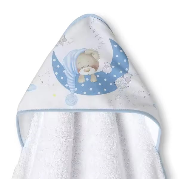 Interbaby capa de baño de 1metro x 1metro con capucha y babero azul/ verde BEAR SLEEPING - 1