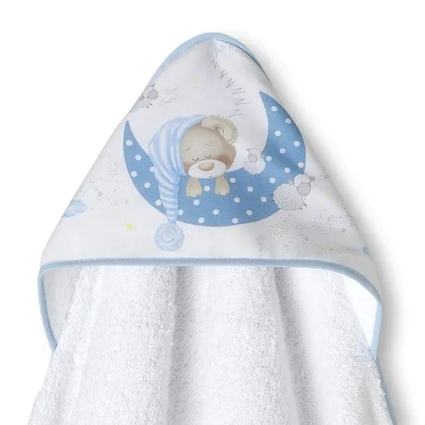 Interbaby capa de baño de 1metro x 1metro con capucha y babero azul/ verde BEAR SLEEPING - 1