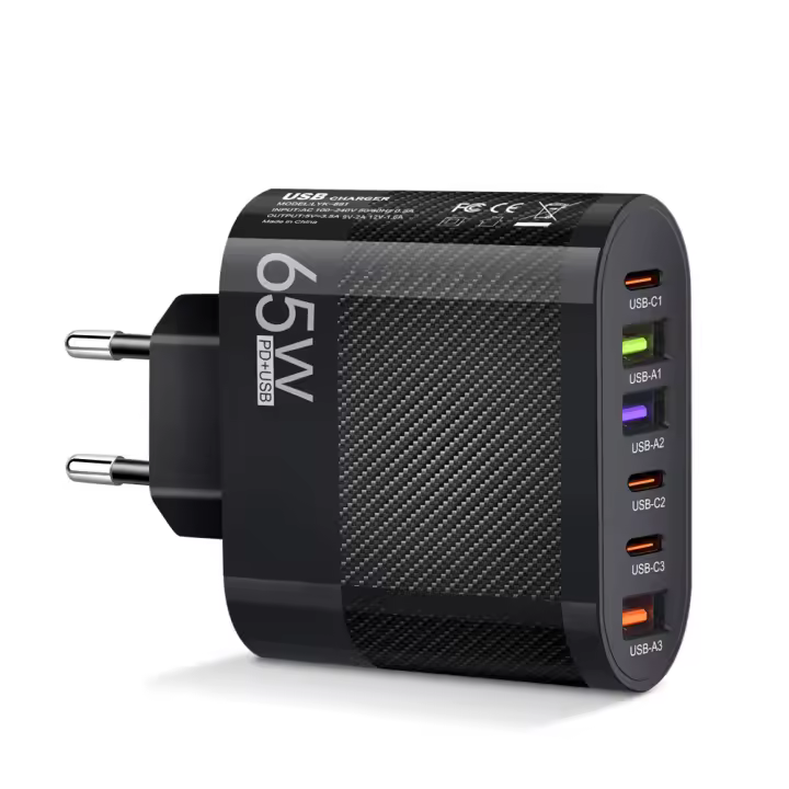 Cargador Rápido 65W Tipo C QC3.0 Para iPhone 15 14 13 12 Pro Max Huawei Xiaomi Samsung POCO Tablet USB C Adaptador PD Negro/Blanco EU - 1