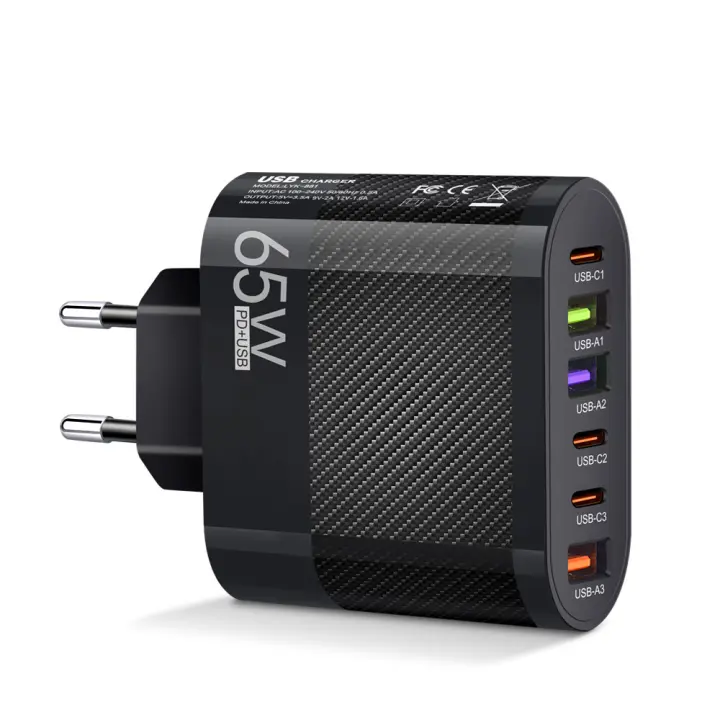 Cargador Rápido 65W Tipo C QC3.0 Para iPhone 15 14 13 12 Pro Max Huawei Xiaomi Samsung POCO Tablet USB C Adaptador PD Negro/Blanco EU - 1