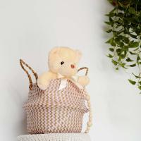 Bolsa De Almacenamiento Bohemia De Paja Con Estampado Rayado Y Florales Hecha a Mano Plegable Para Ropa Jardín Maceta - details 21