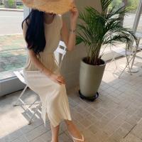 Vestido De Punto REALEFT 2025 Para Mujer Estilo Casual Cuello En V Midi De Pierna Larga Con Abertura Lateral Y Cintura Alta - details 3