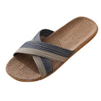 Zapatillas De Hombre Para Interior Y Playa Con Tela De Lino Zapatos Planos Abiertos Y Cordones De Goma Estilo Conciso Para Verano - details 2