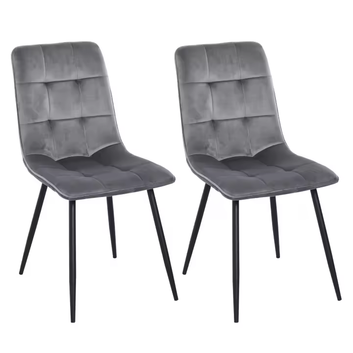 HOMCOM Juego de 2 sillas de comedor Silla tapizada CocinaSilla con aspecto de terciopelo Mesa de comedor de terciopelo gris+Negro 45 x 63 x 90 cm - 1