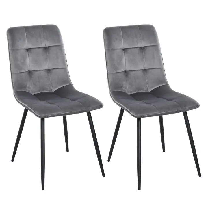 HOMCOM Juego de 2 sillas de comedor Silla tapizada CocinaSilla con aspecto de terciopelo Mesa de comedor de terciopelo gris+Negro 45 x 63 x 90 cm - 1