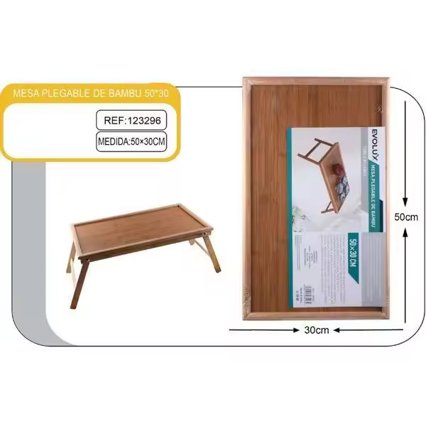 MESA PLEGABLE DE BAMBU 50X30CM CON/SIN AGARRE DE MANOS, BANDEJA DE CAMA - 1