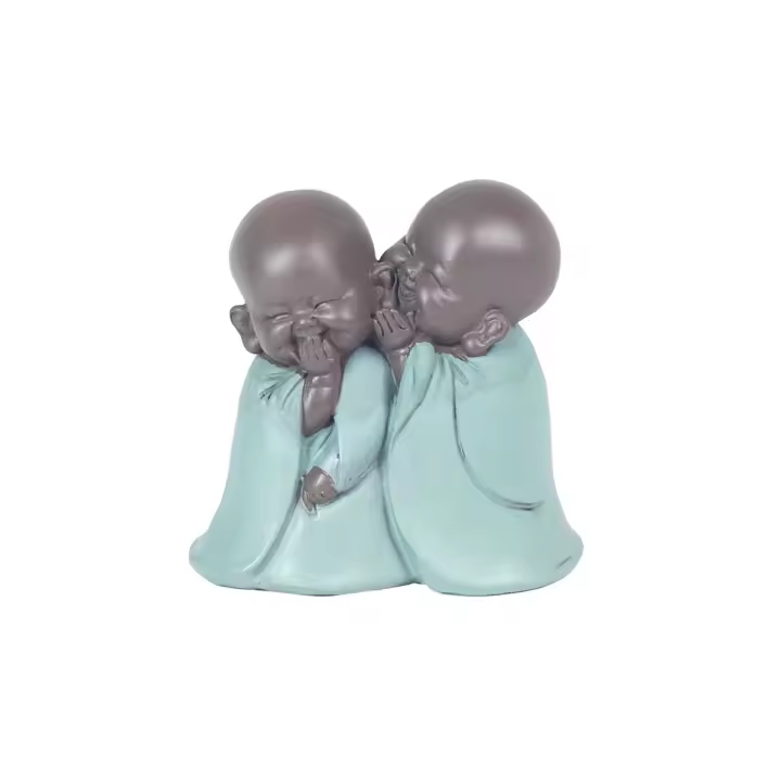CAPRILO REGALOS & DECORACIÓN Figura Budista Decorativa de Resina " 2 Niños Buda Riendo" Adornos y Esculturas. Regalos originales. Decoración Hogar. 11 x 11.5 x 6 cm. - 1