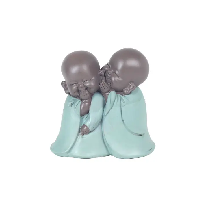 CAPRILO REGALOS & DECORACIÓN Figura Budista Decorativa de Resina " 2 Niños Buda Riendo" Adornos y Esculturas. Regalos originales. Decoración Hogar. 11 x 11.5 x 6 cm. - 1