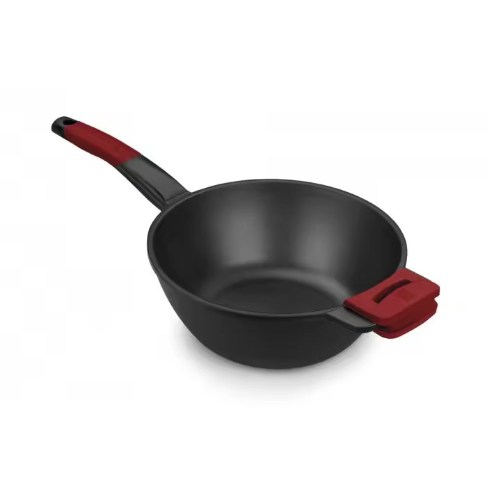 Bra - Wok Premiere, Aluminio Fundido, Utensilio Cocina, Pasta, Verduras, Comida Asiática, Apto Inducción, Silicona Color Rojo - 1