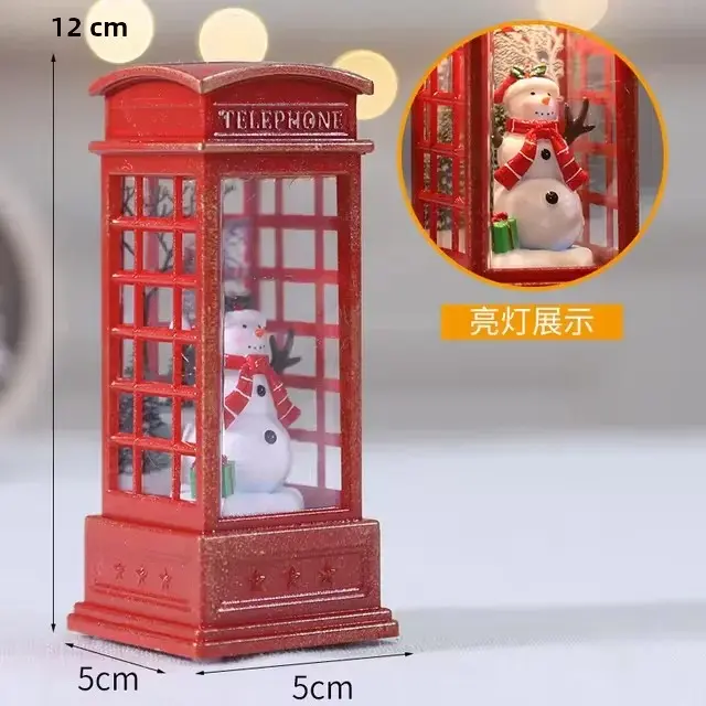 Decoraciones De Navidad Para Escritorio Teléfono Booth Iluminado Con Luces De Viento Y Cristal Regalos De Figuras Y Miniaturas Modernas - 1