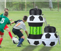 Botella de agua plegable para niños y niñas sin bpa. Cantimplora infantil para camping, personalizada con tu deporte. Balon de agua compacto para regalo barato y original. Pelota reutilizable de silicona para viaje, colegio, gimnasio, running... - details 1