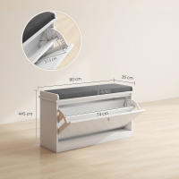 HOMCOM Banco Zapatero Moderno Mueble Zapatero con Banco de Madera con Estantes Ajustables y Cojín Acolchado para 8 Pares de Zapatos para Entrada Pasillo 80x26x44,5 cm Blanco - details 4