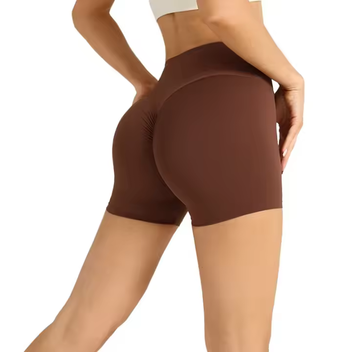 Shorts De Yoga De Cintura Alta En Color Sólido Levantamiento De Glúteos Transpirables Secado Rápido Para Fitness Ciclismo Running - 1