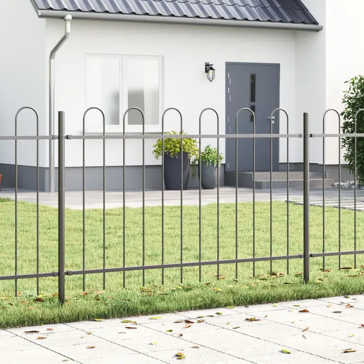 Cerca de Jardín VidaXL con Parte Superior Arqueada Gris 3,4x1,2 m de Acero - 1