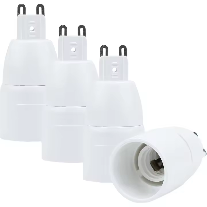 Adaptador de portalámparas 4x G9 a E14 en BLANCO - Juego de 4 conversores de formato para portalámparas para bombillas incandescentes, LED, halógenas y de bajo consumo - 1