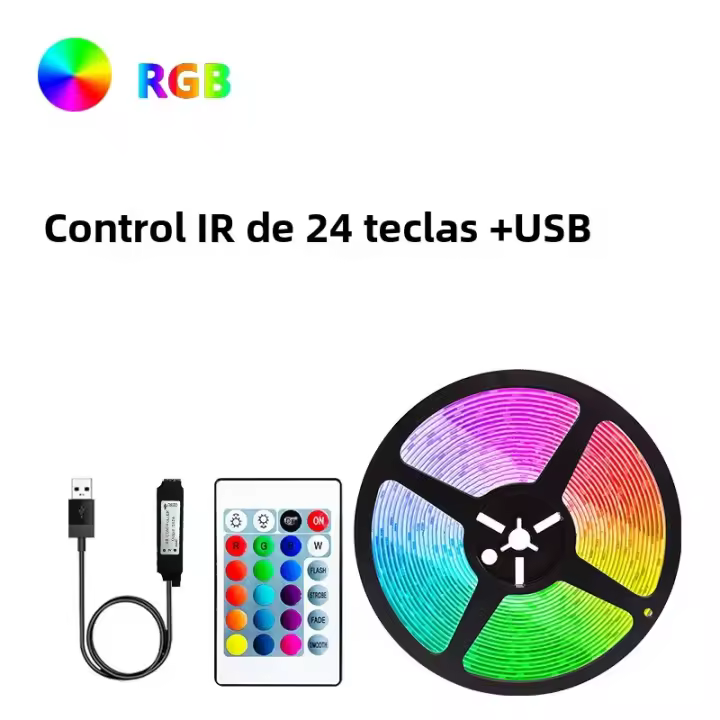 Tira De LED Flexible RGB 1/3/5M Con 24 Teclas Para Cuarto De Juegos Hogar Fiesta TV Luz De Retroiluminación Color Cambiante Para Niños - 1
