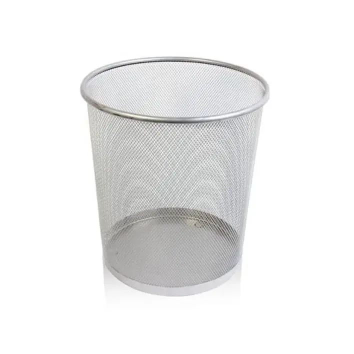 AKASA - Papelera Malla Metalica, Cesto basura redondo metálico, Papelera oficina, Cubo de Basura, Papelera Escritorio, Papelera Baño, 28 X 26,5 X 22 cm, 34.5 X 29.5 X 24 cm Negro, Plata - 1