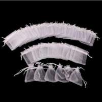 100pcs Organza Bags, 9 x 7cm - Hand-sewn White - details 3