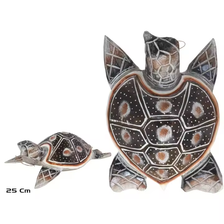 Tortuga Tallada en Madera - Decoración Artesanal Étnica en Tonos Marrón, Blanco y Negro - Símbolo de Sabiduría, Protección y Longevidad - Ideal para Hogar, Oficina y Espacios Zen - Uso en Mesa o Pared - Gissed - 1