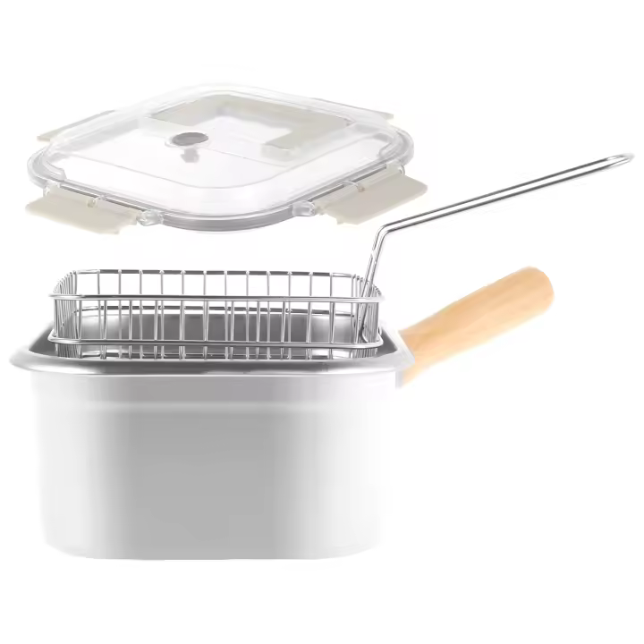 Olla Para Freir Arce Inoxidable Con Asa Y Cesta Multifuncional Pote De Freir Cuadrada Portátil Sartén Para Cocinar - 1