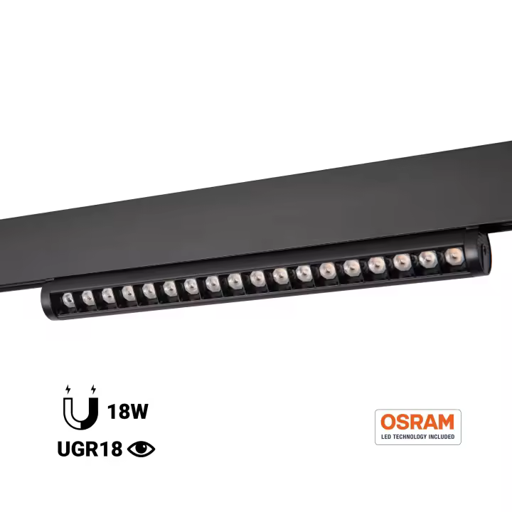 Barcelona LED Foco lineal orientable para carril magnético 48V - 18W - Chip OSRAM - UGR18 - CRI90 - 1