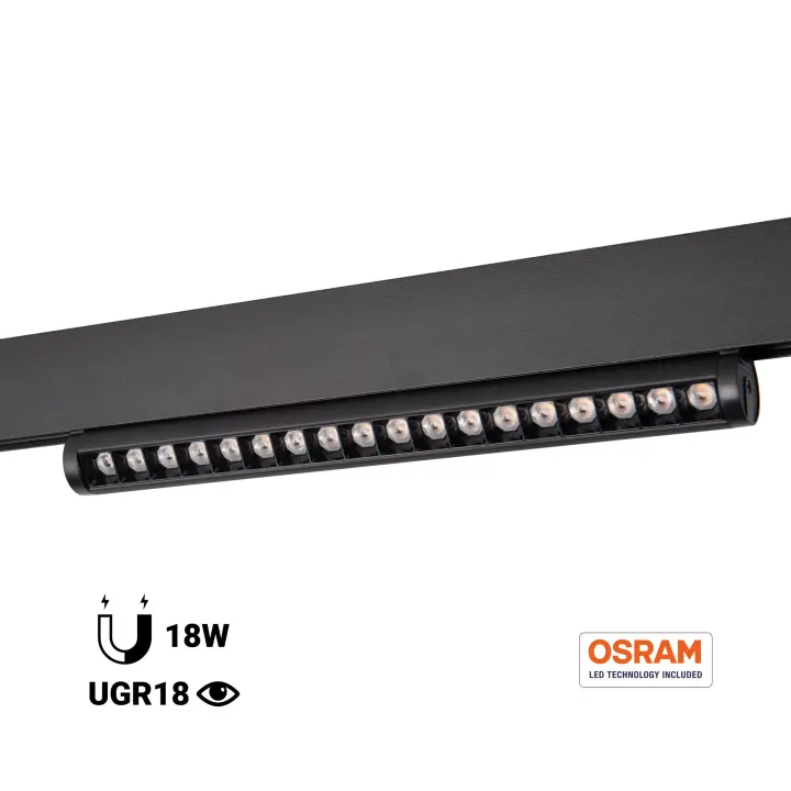 Barcelona LED Foco lineal orientable para carril magnético 48V - 18W - Chip OSRAM - UGR18 - CRI90 - 1