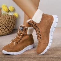Botas Cortas De Piel De Gato Para Mujer Invierno Con Cordones Cruzados Y Punta Redonda Comodidad Y Calor Modernas Cuña Mediana - details 2