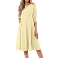 Vestido Largo De Manga Larga Para Mujer Casual Suéter Con Bolsillos Estilo Swing Suelto Cuello Redondo Color Sólido Vestido Robe - details 13
