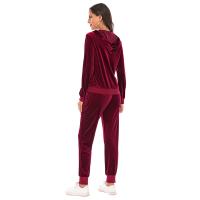 Women's Velvet Velour Super Soft Stretch Lounge Jacket Top and Bottom Set with Relaxed Zip Up Hoody and Jogger Sports Tracksuit - details 2