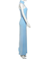 Vestido Maxi Sin Mangas De Halsk Para Mujer Kliou Estilo Clásico De Cuello Alto Alta Calidad Polyester Spandex Vestidos Elegantes Para Noche - details 2