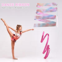 Cinta De Danza Y Gimnasia Para Niños Con Palillo De Girar 2M/4M Brillo Plateado Y Plateado Dorado Para Actuaciones En Escenario - details 4