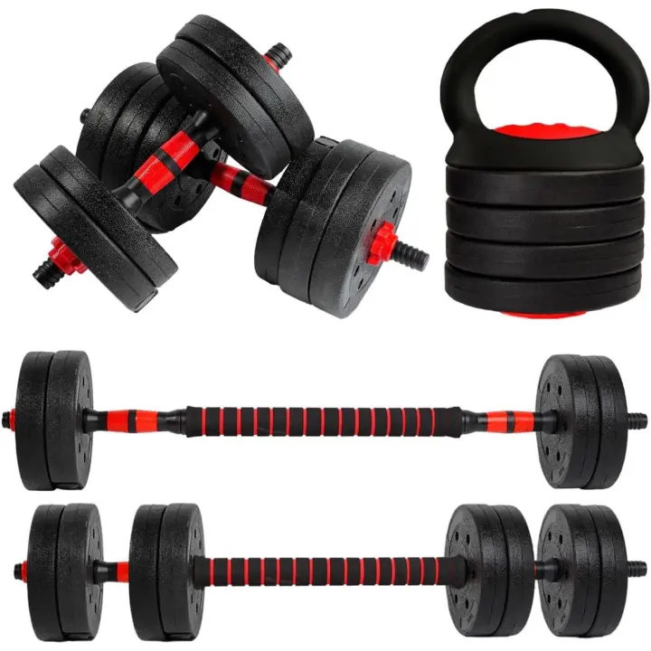 Mancuernas Ajustables【Discos de Cemento | 10-40 kg】con Barra Recta de Conexión | Pesas Ergonómicas para Hombres y Mujeres, Gimnasio en Casa, Fitness (Red/Orange Transformer) - 1