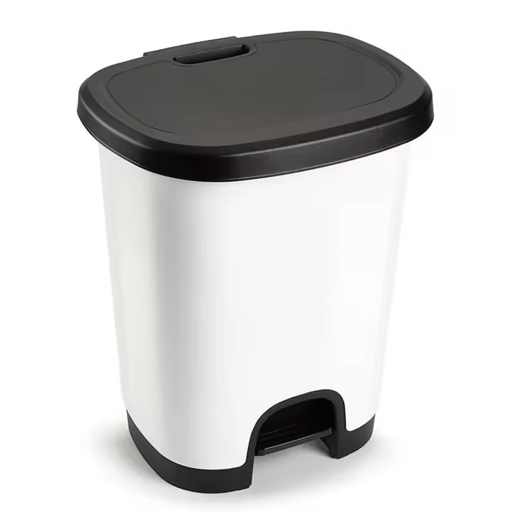 Tradineur - Cubo de basura con pedal - Fabricado en Plástico - Capacidad de 27 Litros - 45 x 38 x 32 cm - Color Blanco y Negro - 1