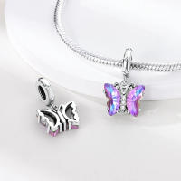 Encanto De Mariposa Morada Y Oso Serie Lindo Bolas De Plata De Ley 925 Para Pulsera Original De 3mm Joyería Para Mujer Regalo - details 14