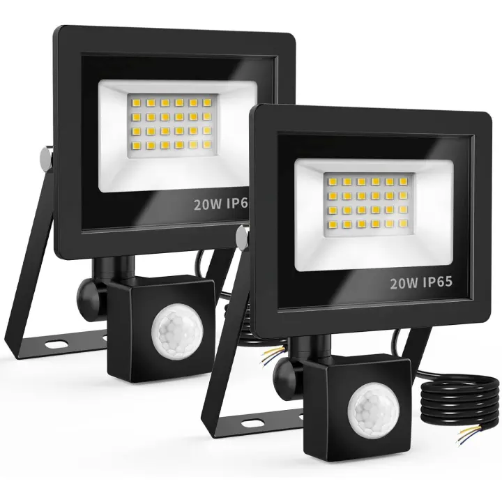 Foco LED para exteriores con sensor de movimiento de 20 W, 24 reflectores LED IP65, iluminación exterior impermeable, foco de 6500 K, 220 V (paquete de 2) - 1